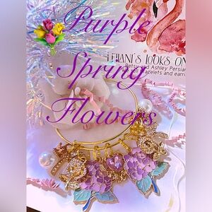 Easter gold charm bangle bracelet, Easter gift, Spring bangle